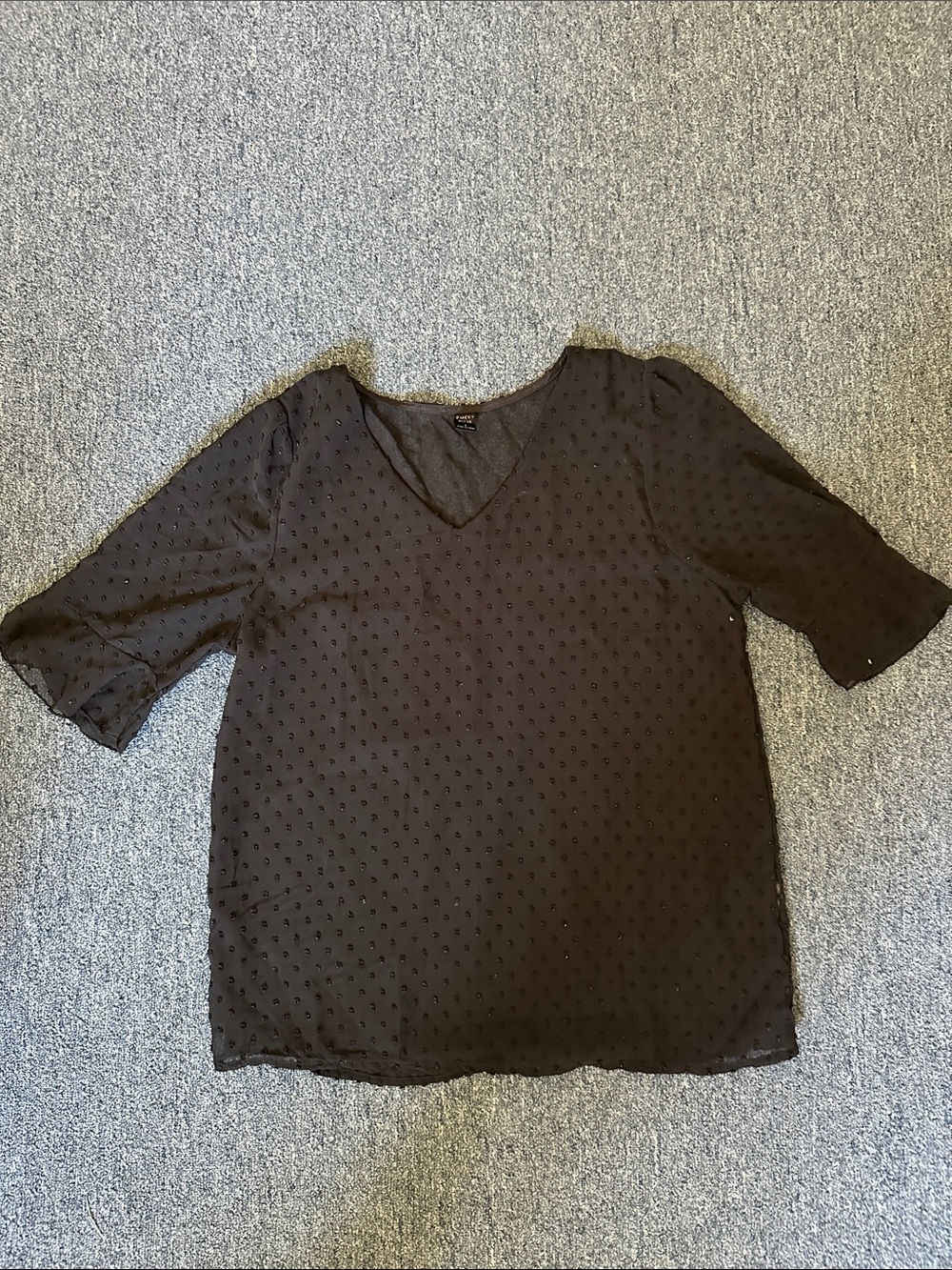 Emery Rose Black V-Neck Swiss Dot Blouse - Lightweight Relaxed Fit